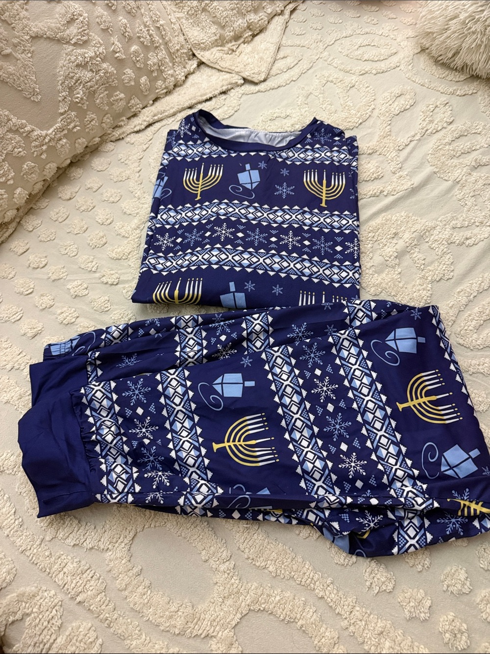 Kids Navy Hanukkah Menorah & Dreidel Pajama Set